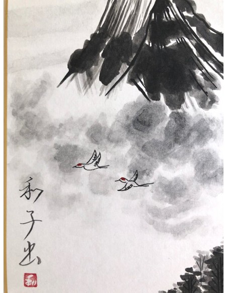 SUMIE Carpa Koi - pittura giapponese carta shikishi