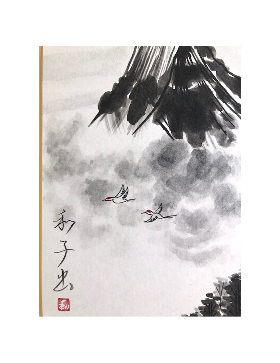 SUMIE Mount Fuji - Japanese painting on shikishi paper